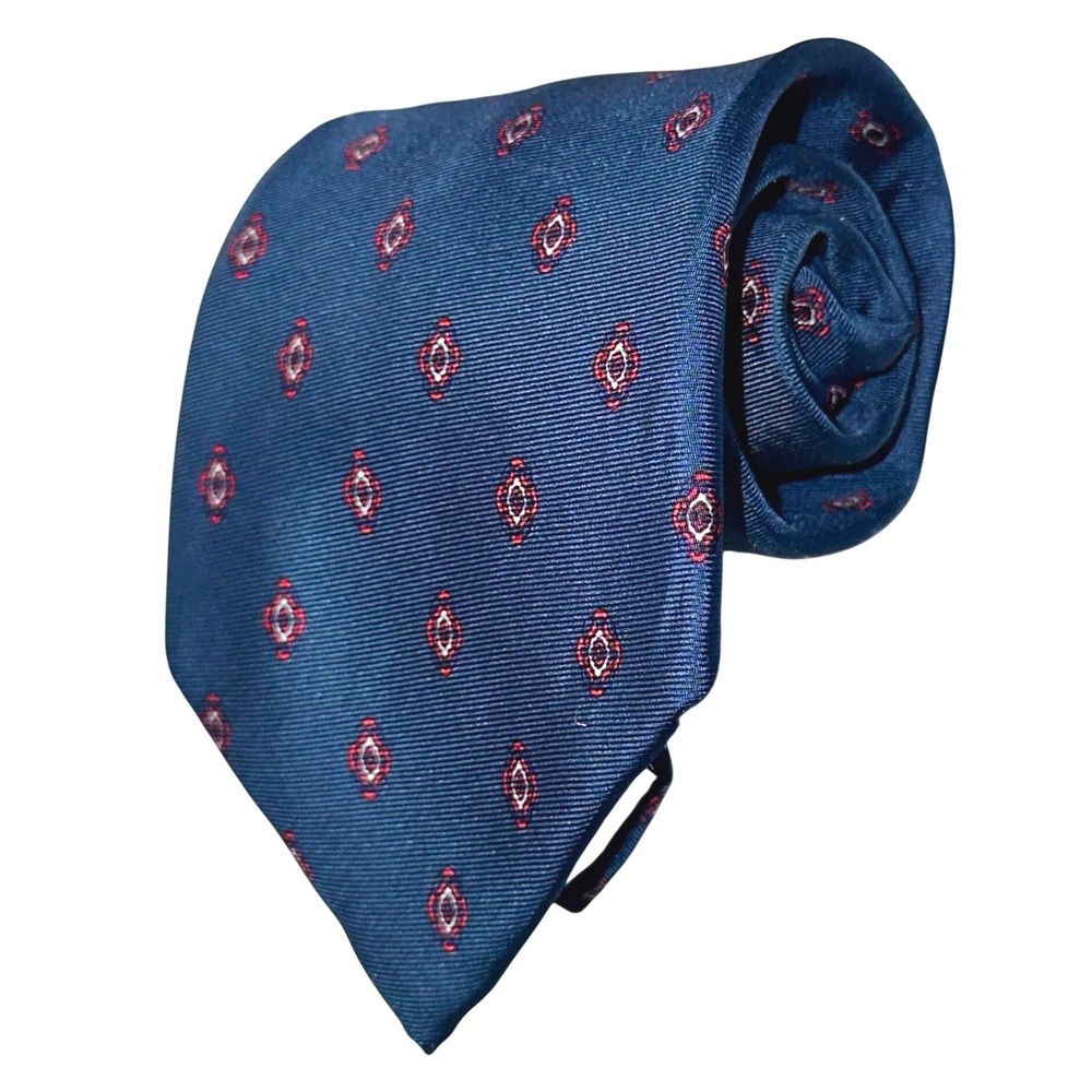 Vintage Christian Dior Silk Tie Men's Navy Red Geometric Foulard Paris New York